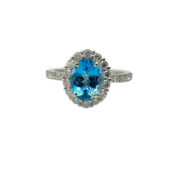 18k white gold aquamarine and diamond ring