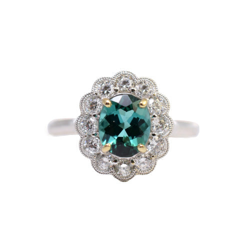 18k white gold green tourmaline and diamond ring