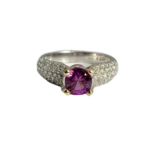 18k white gold pink sapphire and diamond ring