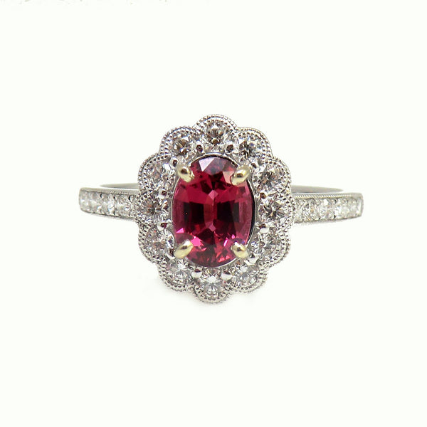 18k white gold red spinel and diamond ring