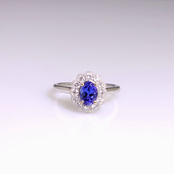 18k white gold tanzanite and diamond ring