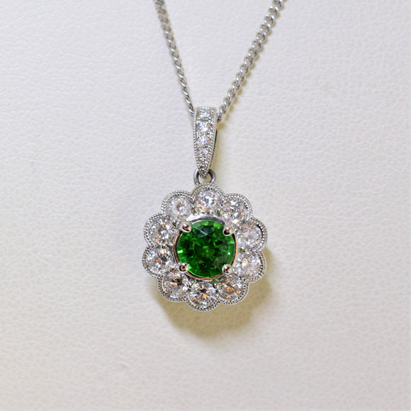 18k white gold tsavorite garnet and diamond pendant