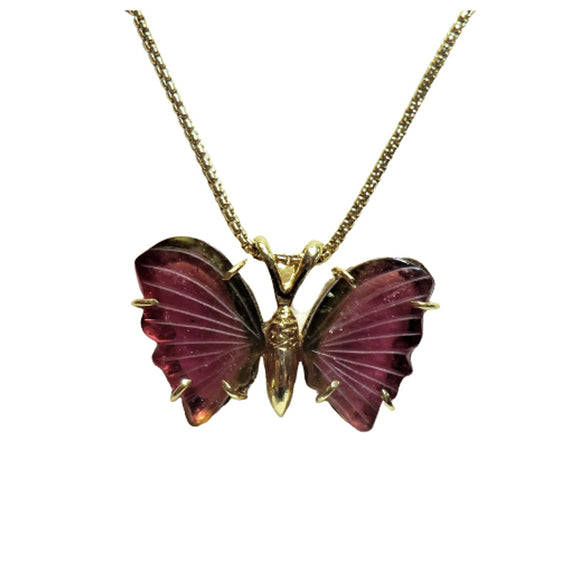 18k yellow gold tourmaline butterfly pendant