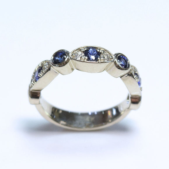 CUSTOM 14K WHITE RING WITH SAPPHIRES AND DIAMONDS