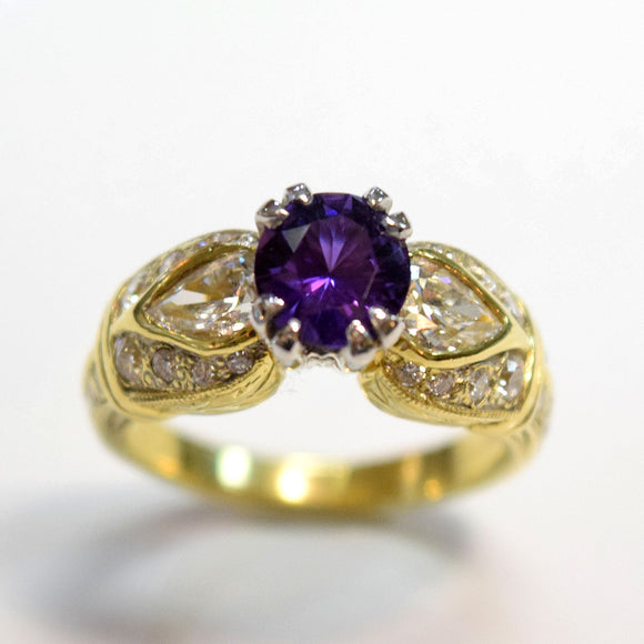 CUSTOM 18K TWO-TONE RING WITH SAPPHIRE AND DIAMONDS