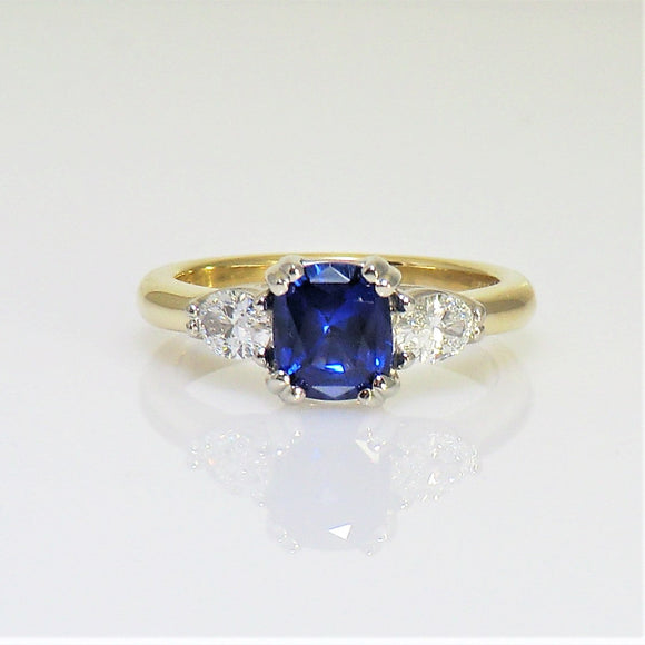 Custom 14k two-tone sapphire and diamond ring V1