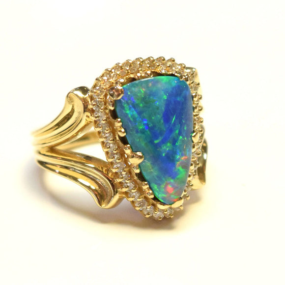 Custom 18k Yellow Boulder Opal and Diamond Ring