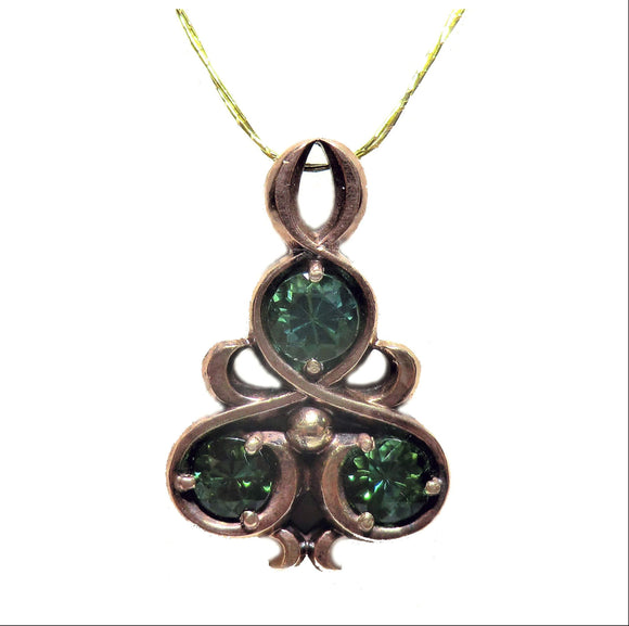 Custom bronze and green tourmaline pendant