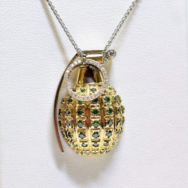 Custom two-tone diamond grenade pendant
