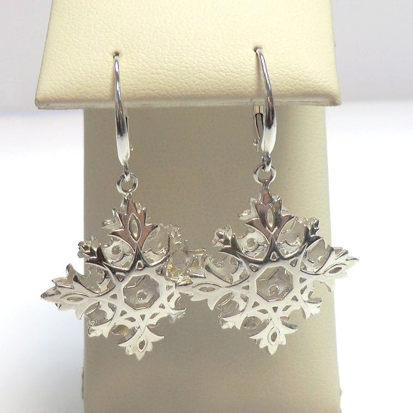 Custom white sterling silver puffy snowflake earrings