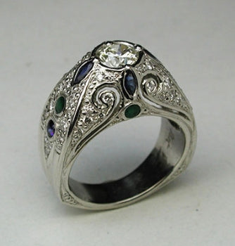 Diamond Ring with Sapphires &amp; Emeralds