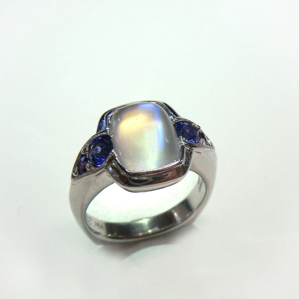 Moonstone Ring with Blue and Purple Sapphires