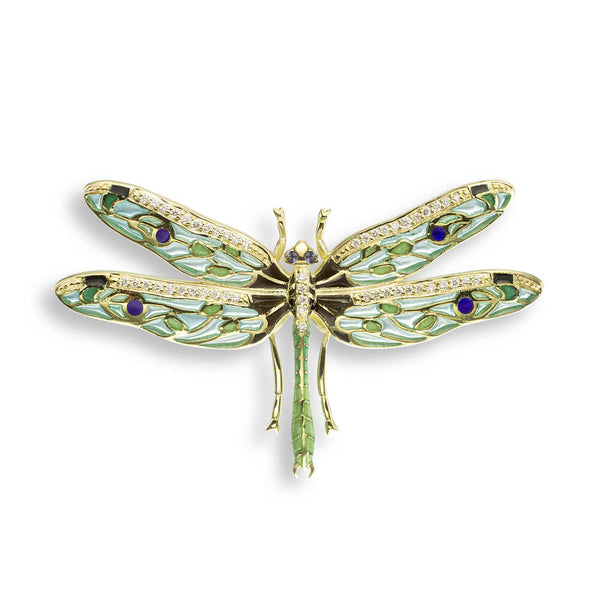 Nicole Barr 18k yellow gold diamond and sapphire dragonfly pendant