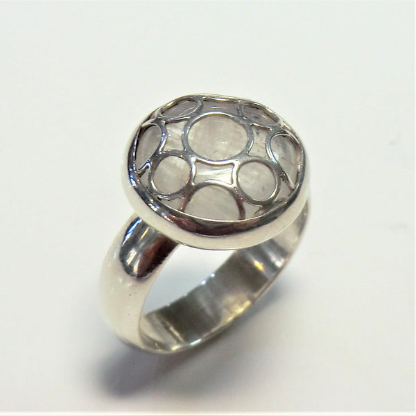 Sterling silver ring with rainbow moonstone