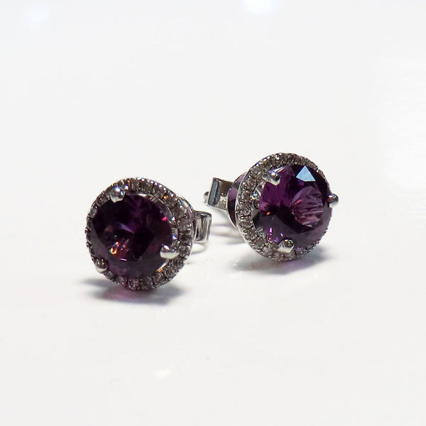 Stud Earrings with Purple Rhodolite Garnet and Diamonds