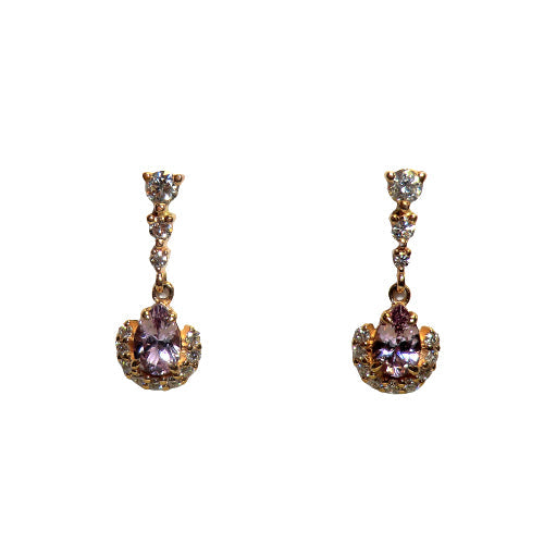 custom 14k rose gold spinel and diamond earrings