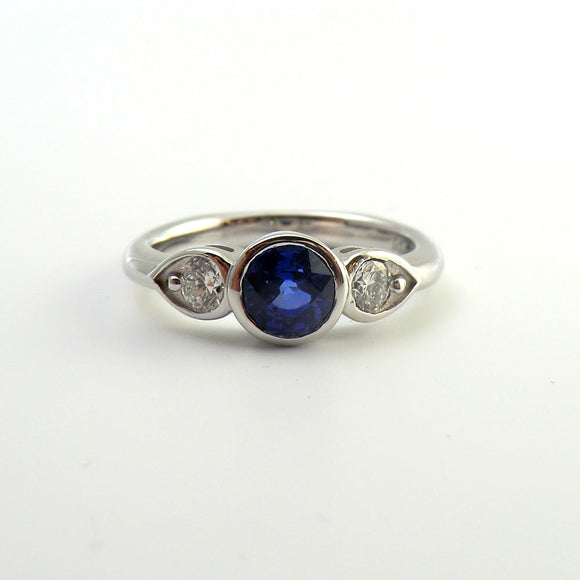 custom 14k white gold sapphire and diamond ring V1