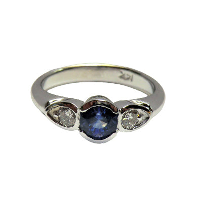 custom 14k white gold sapphire and diamond ring V2