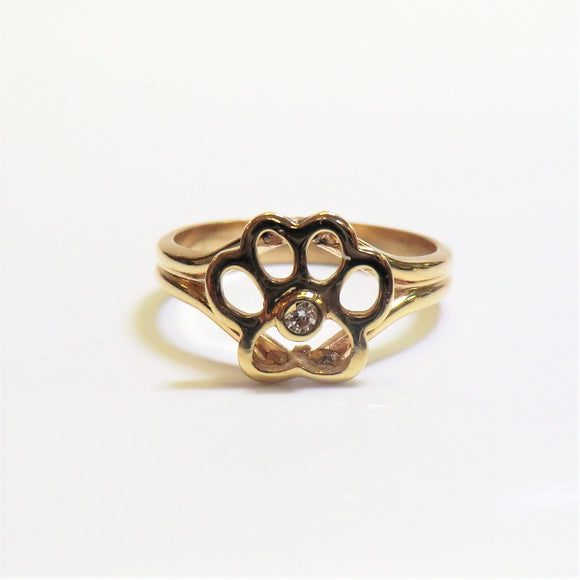 custom 14k yellow gold paw print diamond ring