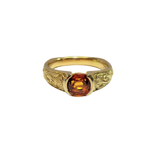 custom 18k yellow gold amber sapphire ring