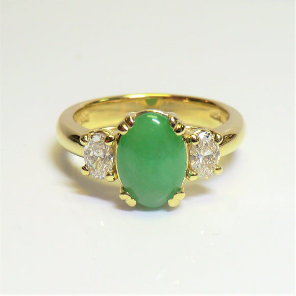 custom 18k yellow gold jade and diamond ring