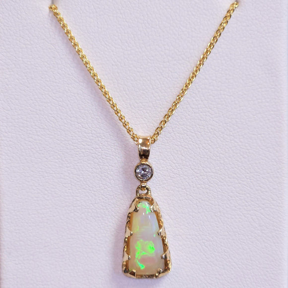 custom 18k yellow gold opal and diamond pendant