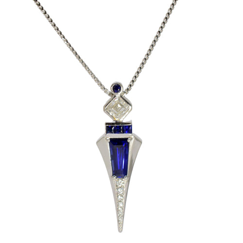 custom platinum sapphire and diamond pendant