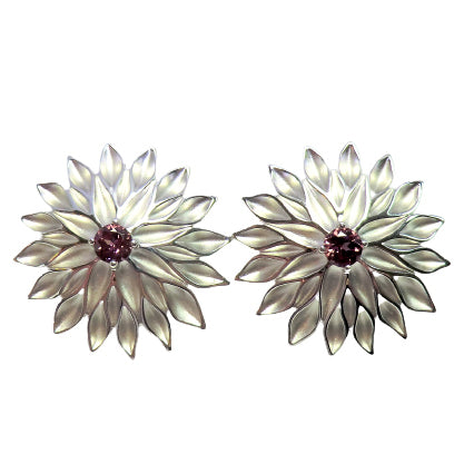 sterling silver garner flower stud clip earrings