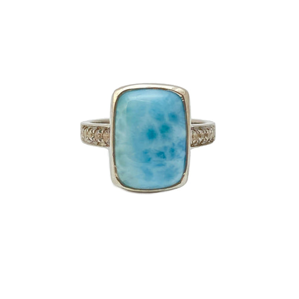 sterling silver larimar and white sapphire ring